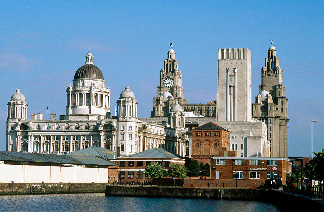 Port of Liverpool and Royal Liver Building. Liverpool. England. UK.