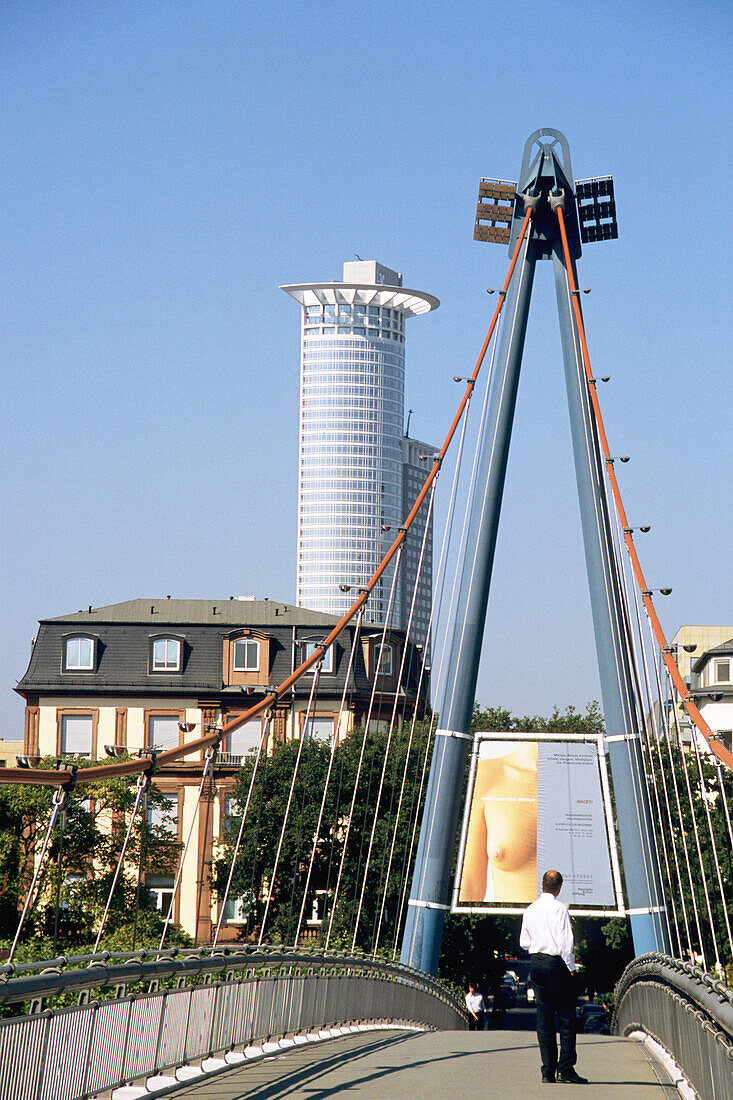 Holbeinsteg bridge and downtown. Frankfurt am Main. Hesse, Germany