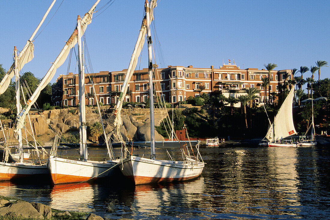 Feluccas. Old Cataract Hotel. Nile. Aswan. Egypt.