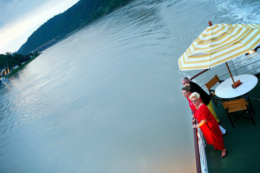 Passengers on a ship on river Danube, Wachau, Lower Austria, Austria