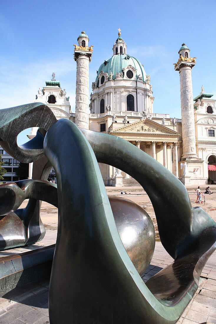 Karlskirche, St. Charles Church with sculpture, Karlsplatz, Vienna, Austria