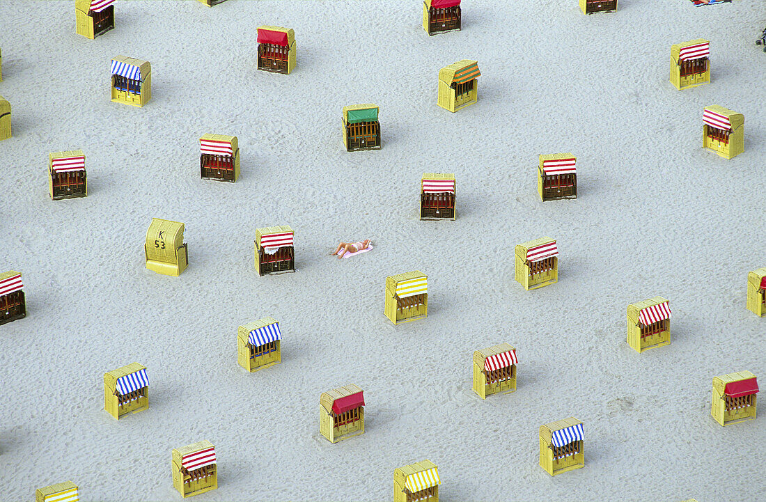 Beach chairs at beach, Travemunde, Lubeck, Schleswig-Holstein, Germany