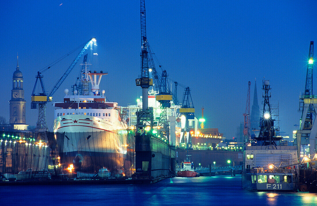 Europe, Germany, Hamburg, Blohm & Voss shipyard and dry-dock