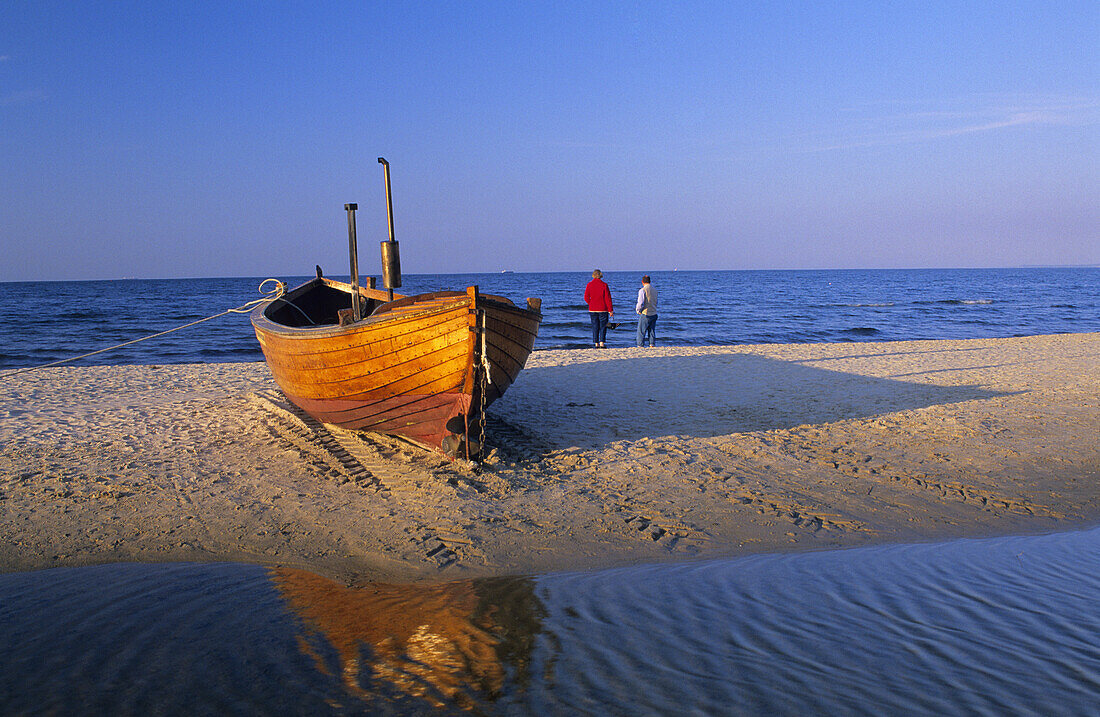Boat at beach, Ahlbeck, Usedom island, Mecklenburg Western-Pomerania, Germany