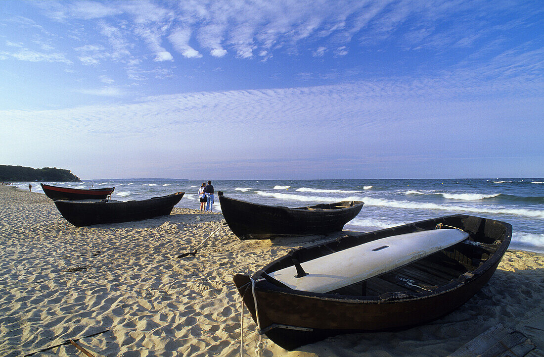 Rowing boats at beach, Baabe, Rugen island, Mecklenburg-Western Pomerania, Germany
