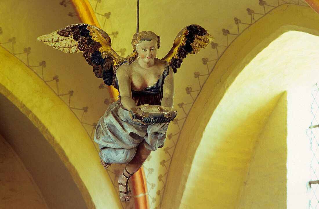 Europe, Germany, Mecklenburg-Western Pomerania, isle of Rügen, baptismal angel in St. Johannis church in Zirkow