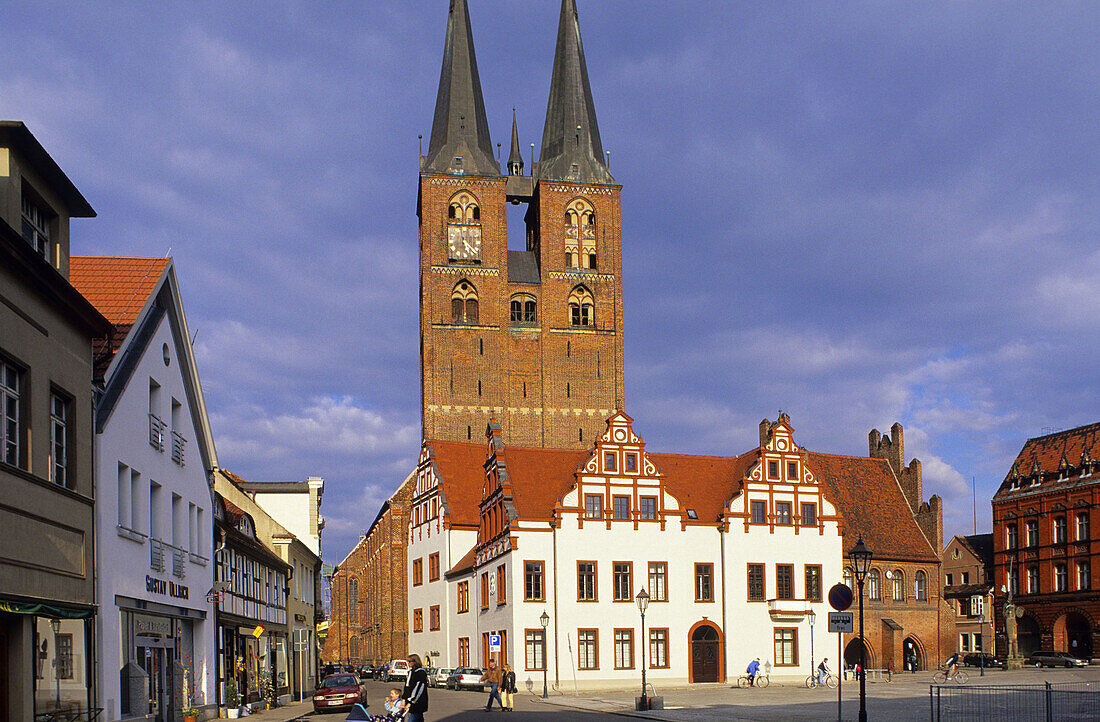 Market square with St. Mary's Church and town hall, Stendal, Saxony-Anhalt, Germany
