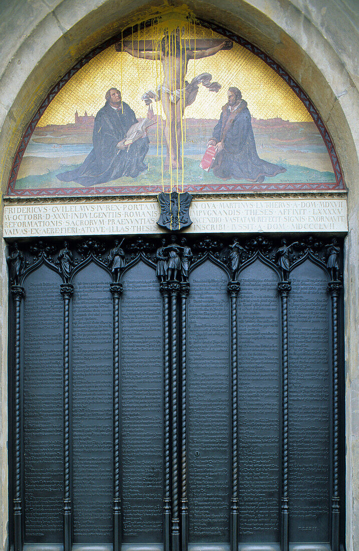 Europe, Germany, Saxony-Anhalt, Wittenberg, Thesentür of the Schlosskirche, where Luther is said to have nailed his 95 theses