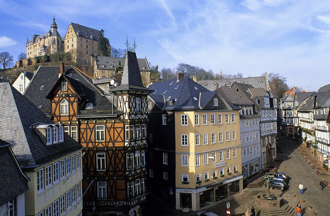 Marburger Schloss und Altstadt, Marburg, Hessen, Deutschland