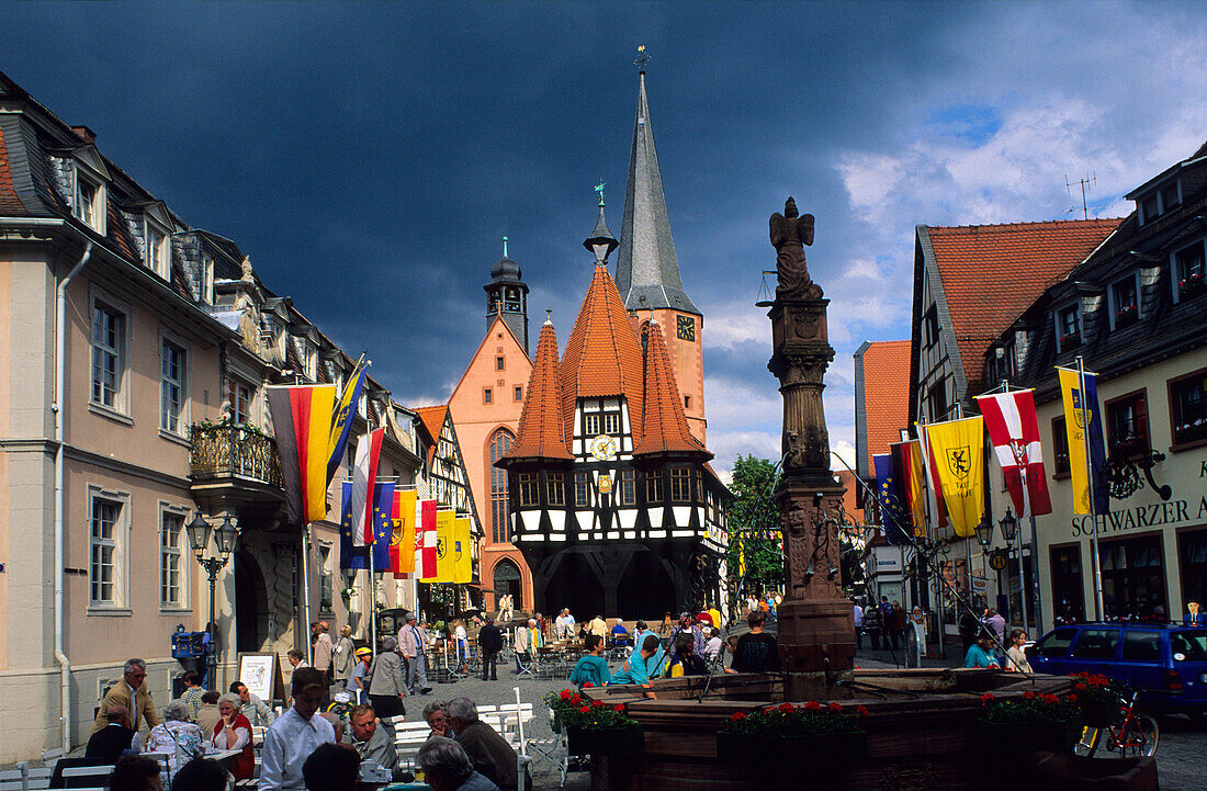 Europe, Germany, Hesse, Michelstadt im Odenwald, market square and town hall