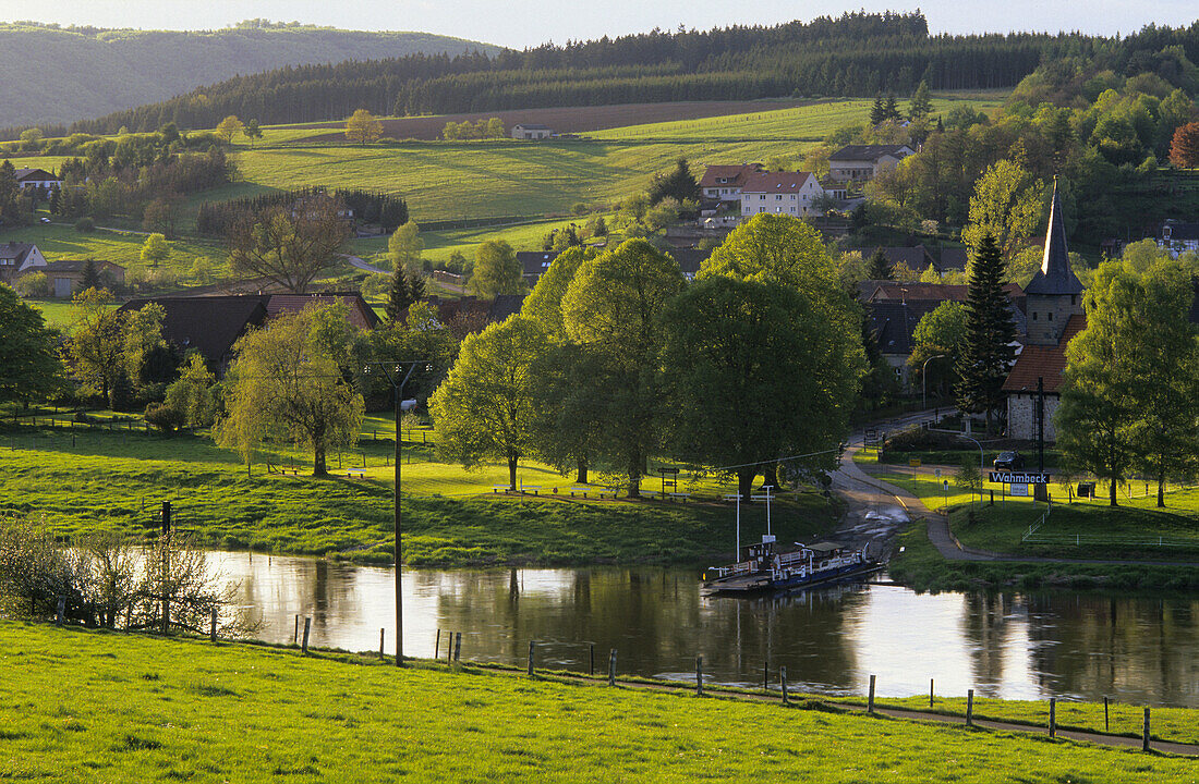 Reaction ferry over Weser river, near Wahmbeck, Lower Saxony, Germany