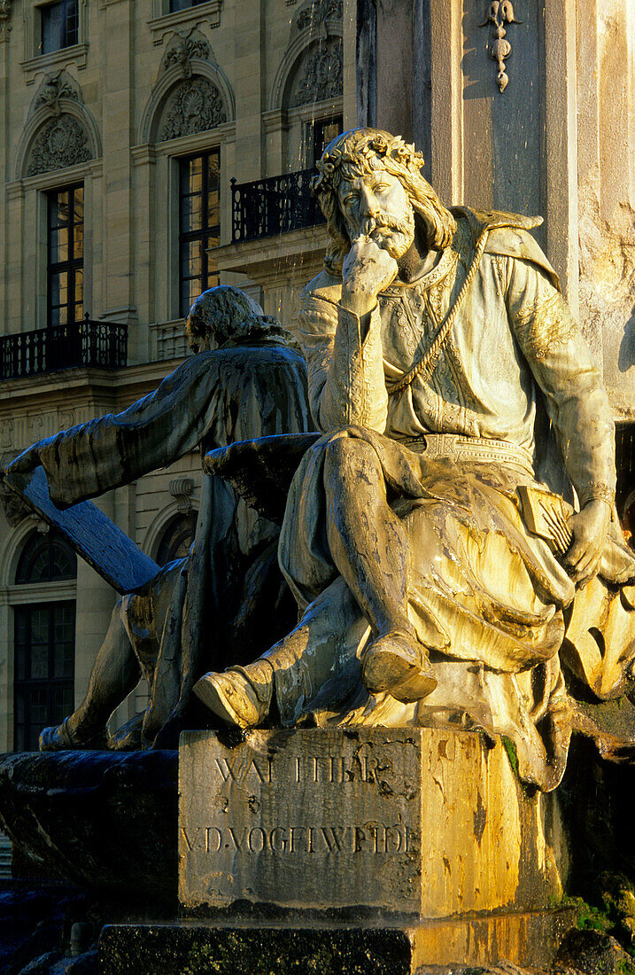 Europe, Germany, Bavaria, Würzburg, Würzburger Residenz, Fountain Franconia, detail of Walther von der Vogelweide