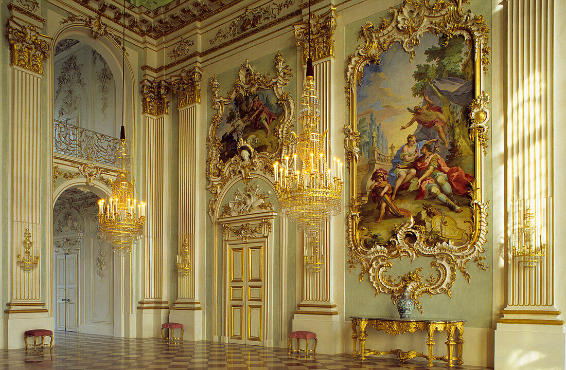 Europe, Germany, Bavaria, Munich, Nymphenburg Palace, interior view of the Hall
