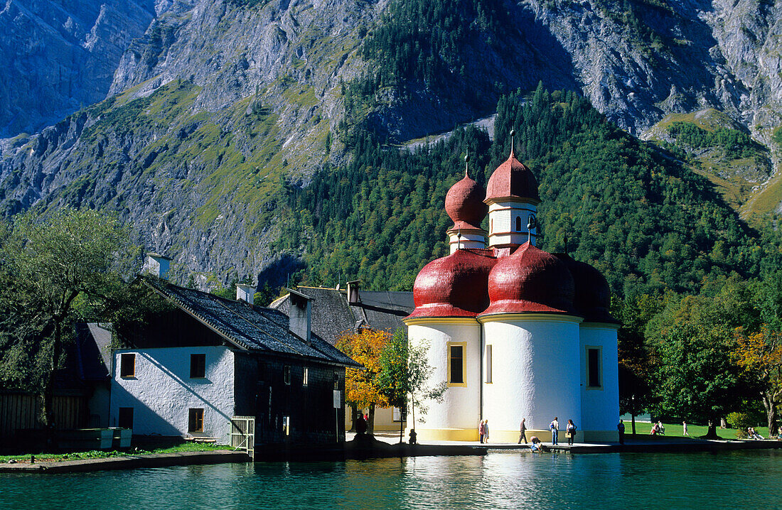 Europe, Germany, Bavaria, Königssee. St. Bartholomä Church