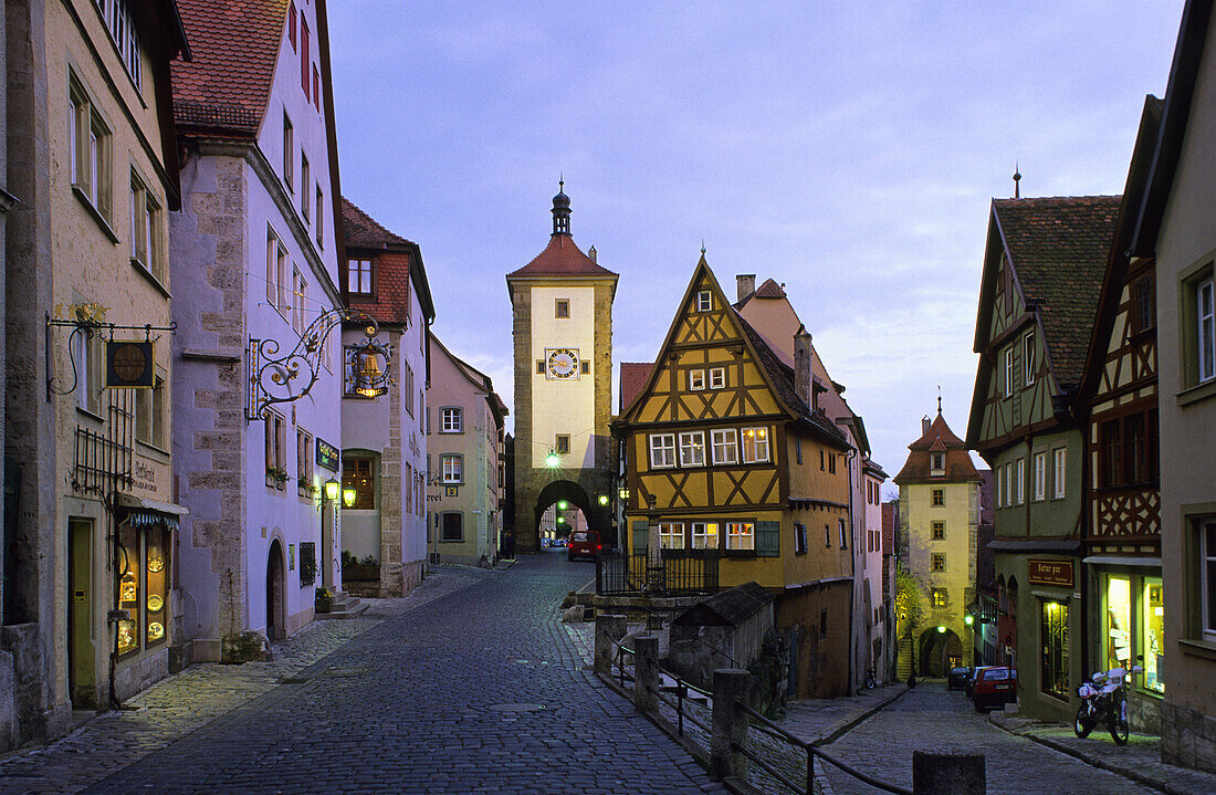 Plönlein mit Siebersturm und Kobolzeller Turm, Rothenburg ob der Tauber, Franken, Bayern, Deutschland