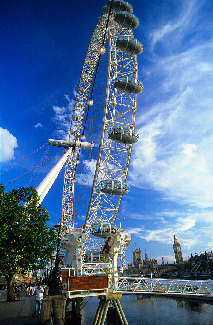 Europe, Great Britain, England, London, London Eye with view of the River Thames, Big Ben and the Houses of Parliament