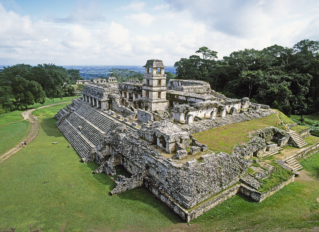 Chiapas. Maya ruins of Palenque City. The Palace. Mexico.