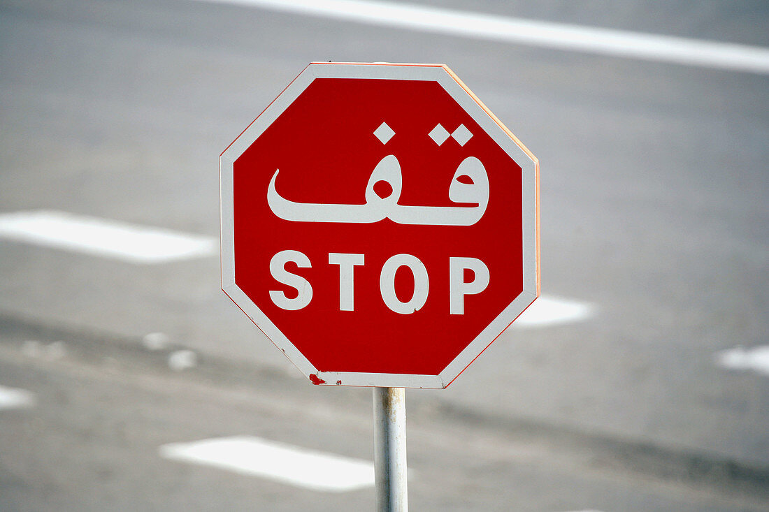 A STOP sign in both arabic and english, Tunisia