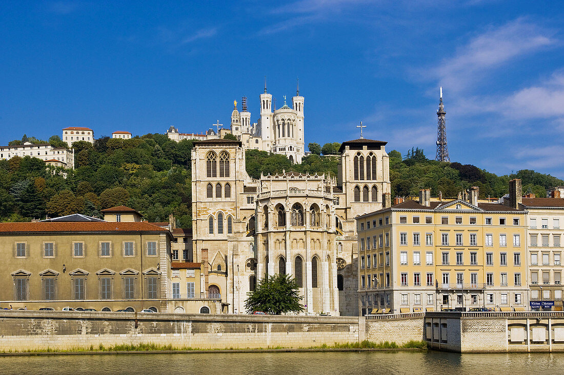 Apse of Saint-Jean cathedral and basilica of Notre-Dame de Fourvière, Lyon. Rhône-Alpes, France