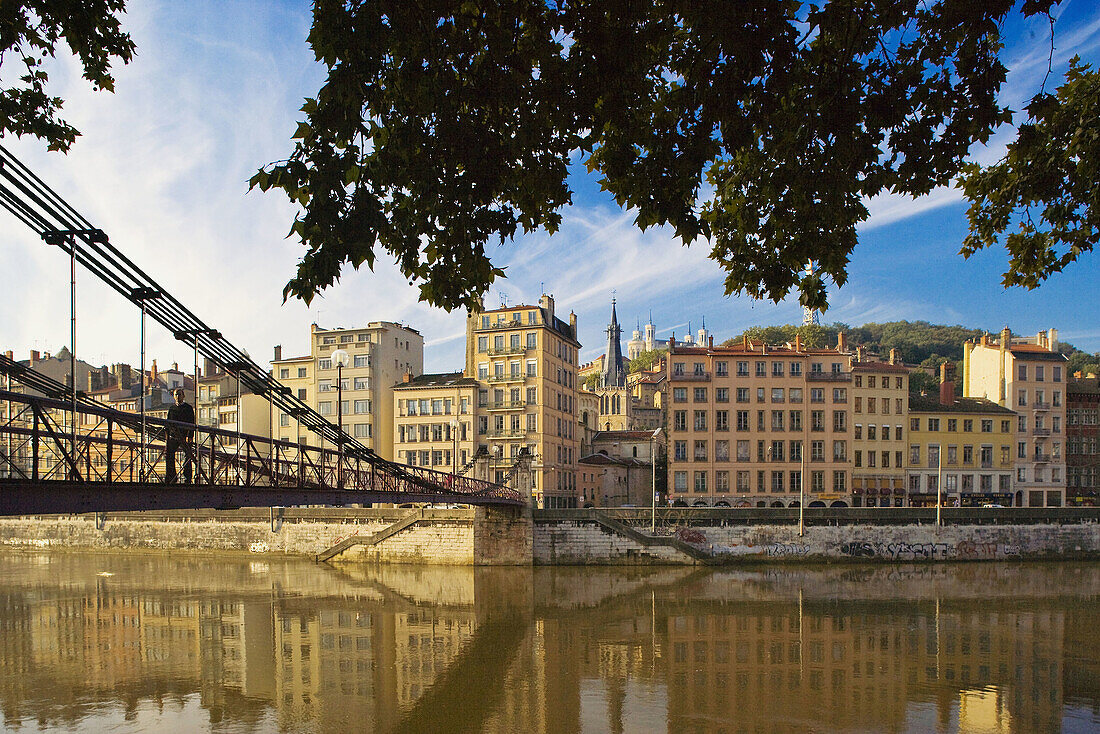 The Passerelle (footbridge) of St-Vincent and the Vieux Lyon, Lyon. Rhône-Alpes, France