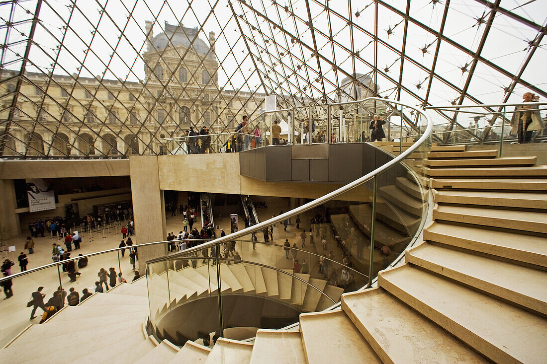 Musee du Louvre (Louvre Museum), the stair under the Pyramid, Paris. France