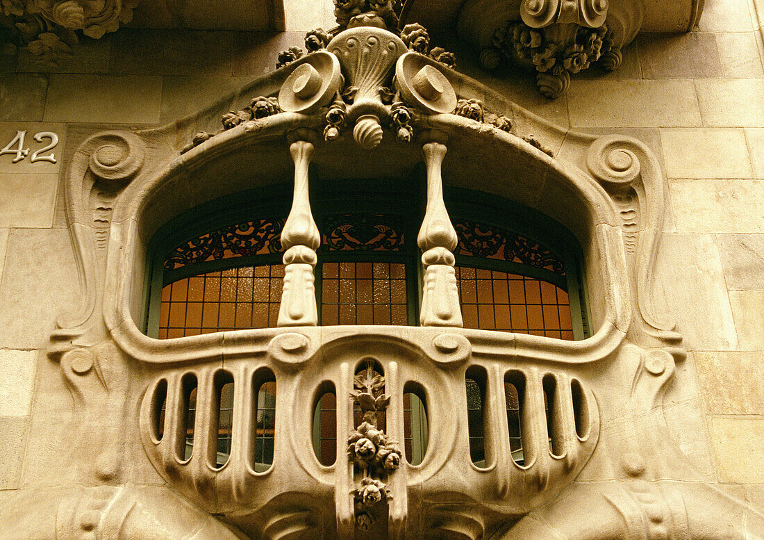 Typical art nouveau window, Barcelona. Catalonia, Spain