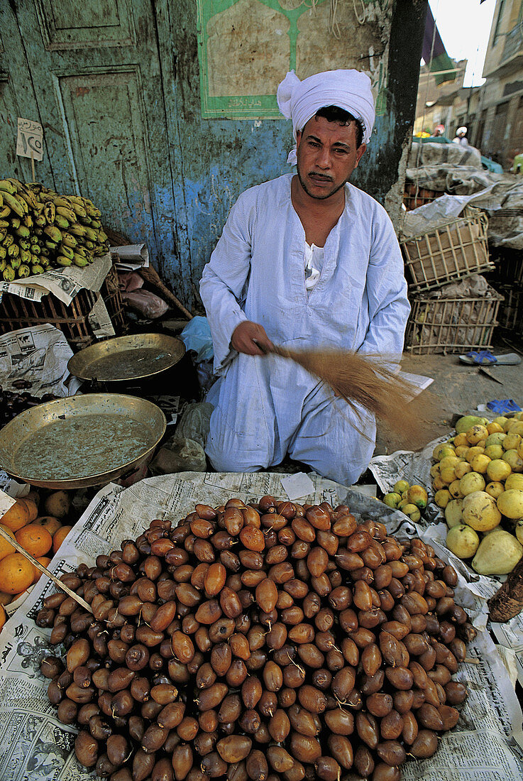 Dates seller in the market (souk). Aswan, Nubia . Egypt.