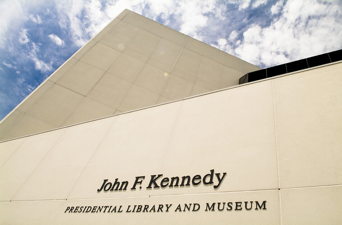 Low angle view of JFK Presidential Library, Boston, Massachusetts, USA