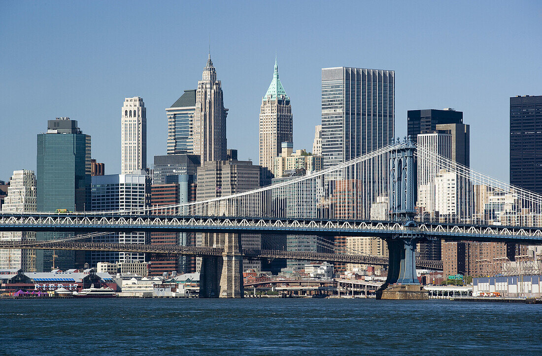 Downtown skyline, East River, Manhattan, NYC, USA