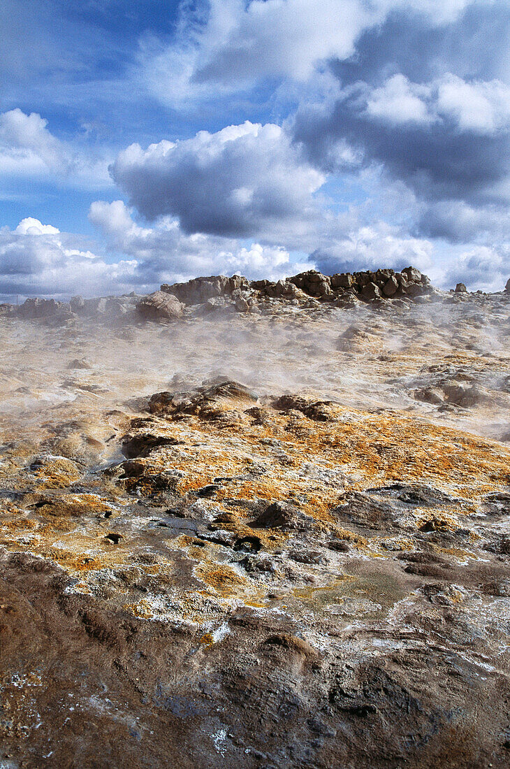 Fumarole field near East of Lake Myvatn, Mount Namafjall. Hverarond, North Iceland