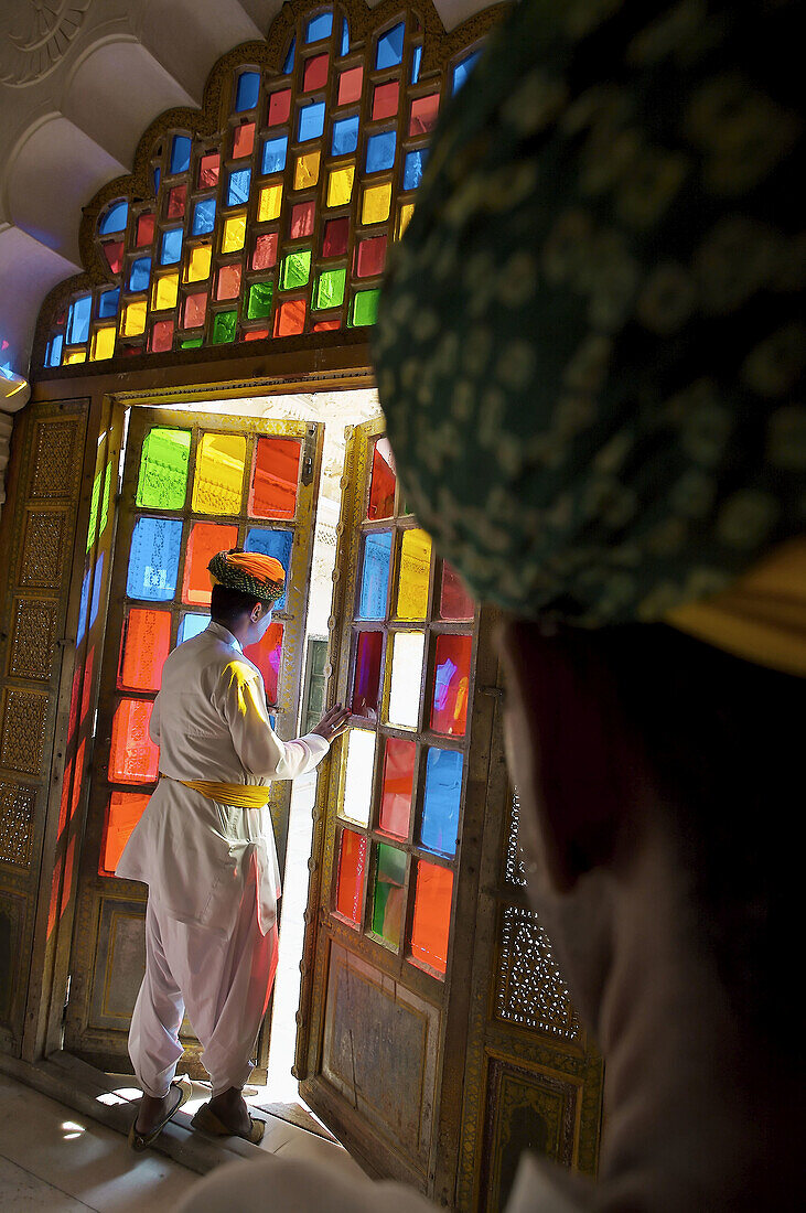 Stained Glass, Meherangarh Fort. Jodhpur. Rajasthan. India.