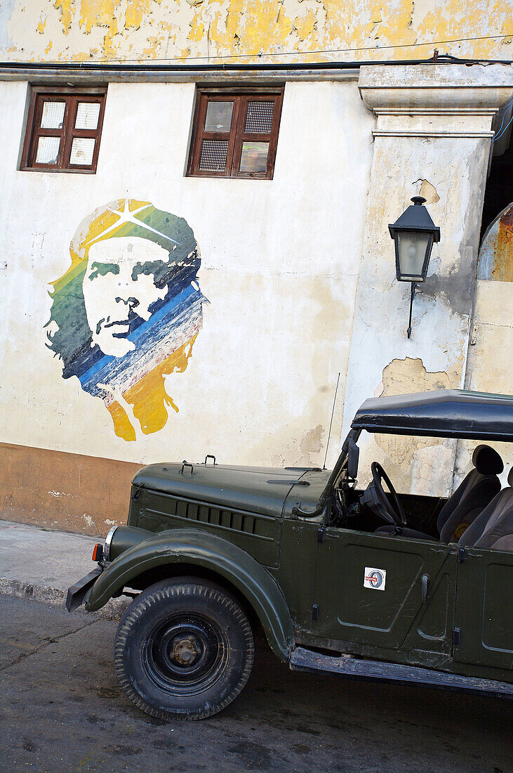 Painting of Che Guevara on a wall, Havana Vieja District, Havana, Cuba