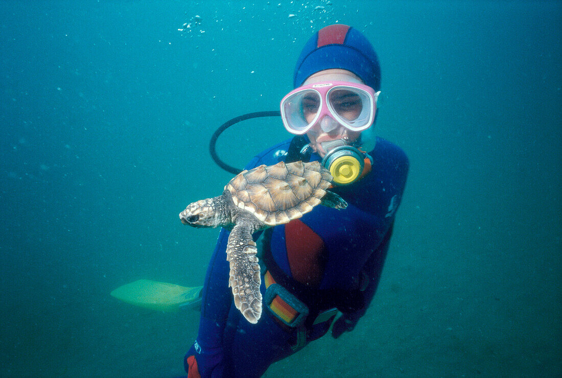 Diver and turtle