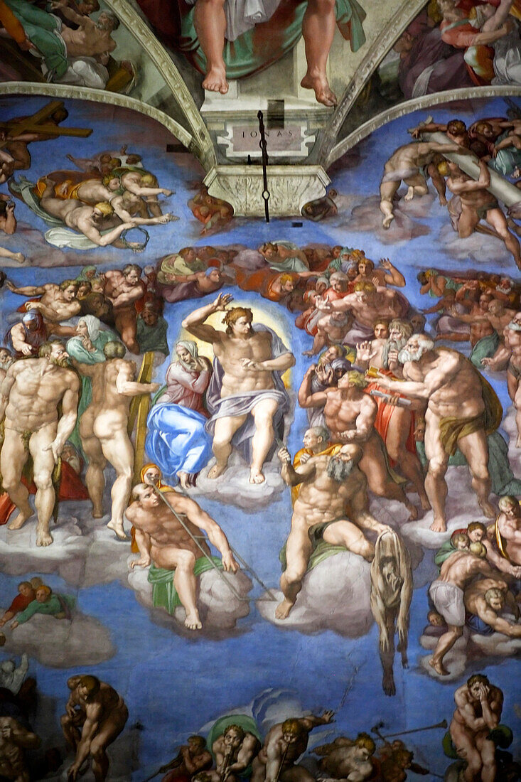 The Last Judgment by Michelangelo, altar wall of the Sistine Chapel, Vatican Museums, Vatican City, Rome, Italy