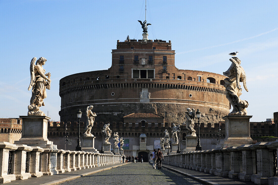 View over Ponte Sant'Angelo to Castel Sant'Angelo, Rome, Italy
