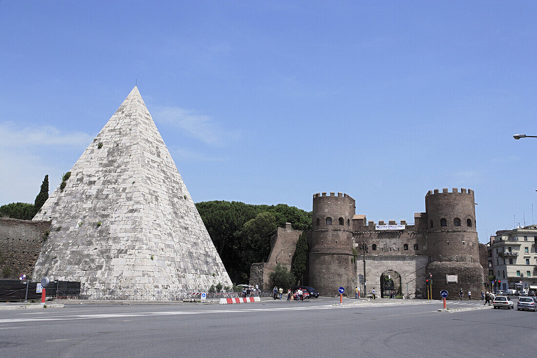 Pyramid of Cestius and Porta San Paolo, Rome, Italy
