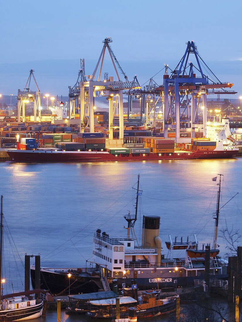 Container port at night, Hamburg, Germany