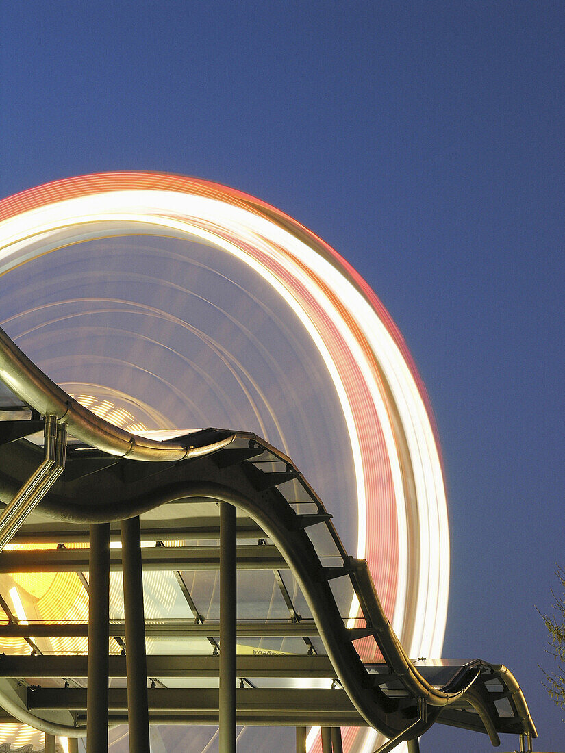 Ferris wheel and underground stopping point, Hamburg, Germany