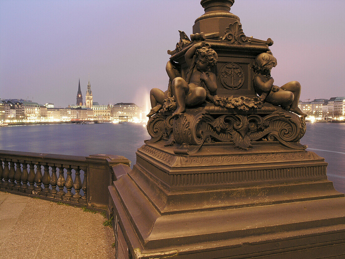 View from the Lombards Bridge over the Lake Alster to the City Centre, Hanseatic City of Hamburg, Germany