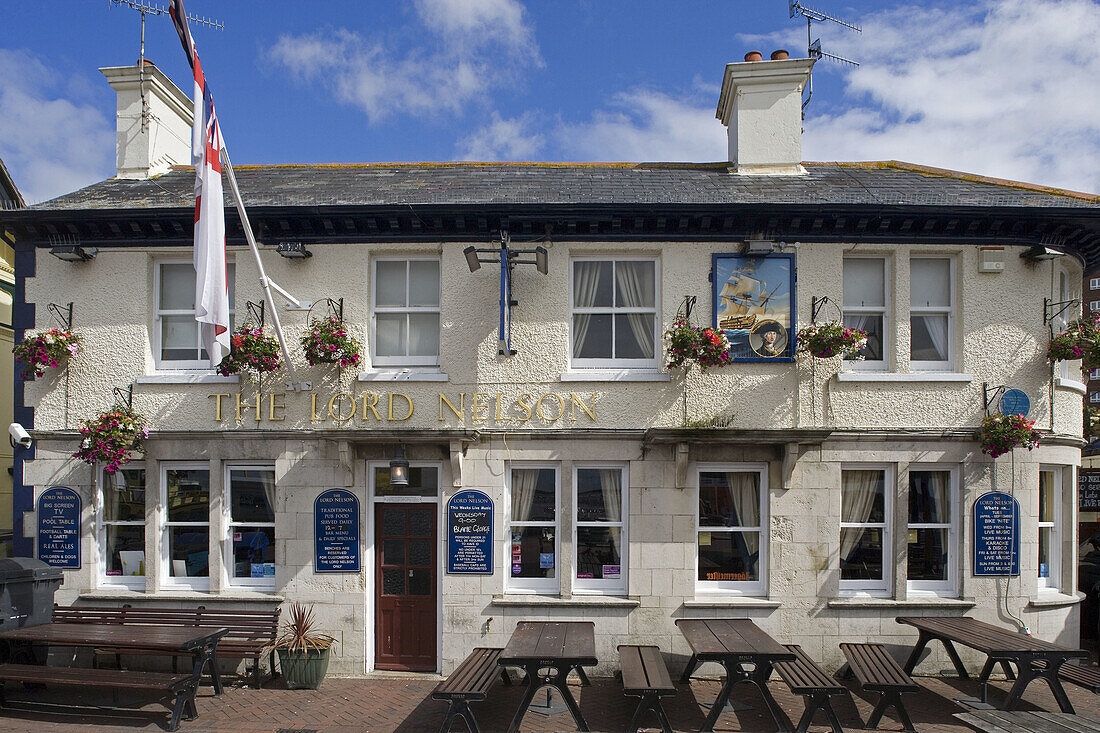 Poole, the Quay, sea front, typical houses, Dorset, UK.