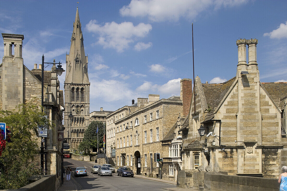Stamford, Saint Mary's Hill, Saint Mary's church, the great west Tower. Lincolnshire, the Midlands, UK