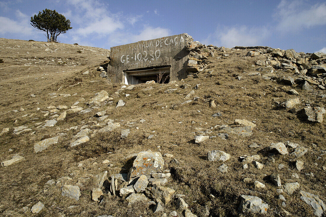 Bunkers from 'La linea P' through the Pyrenees border between Spain and France. Pyrenees. Catalonia. Spain