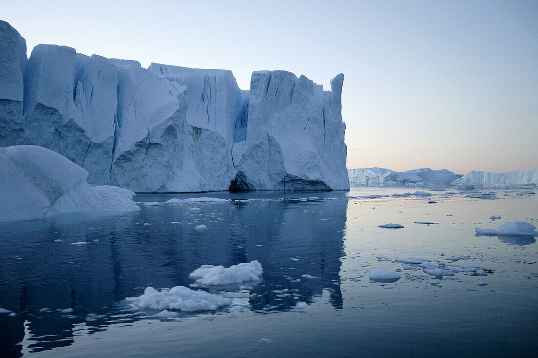 Icebergs from the Jacobshaven glacier. Isbrae. Ilulissat. Disko Bay. Greenland