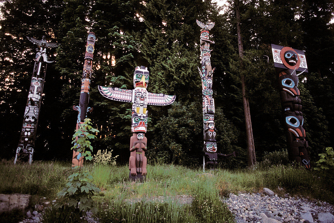 Totems at Stanley Park. Vancouver City. British Columbia. Canada