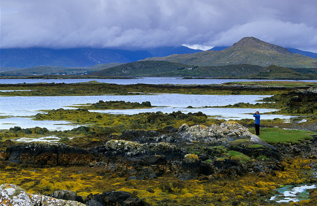 Man looking out to sea, Betraghboy Bay, Connemara, Co. Galway, Ireland, Europa