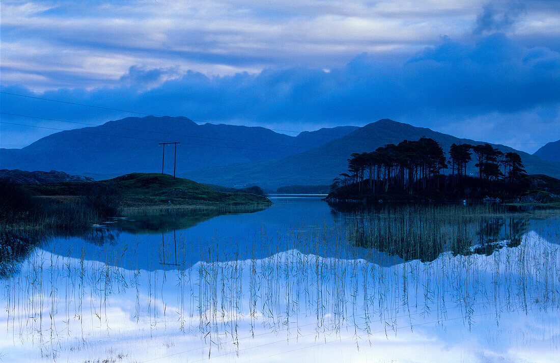 Ballynahinch Lake and reflection, Connemara, Co. Galway, Ireland, Europe