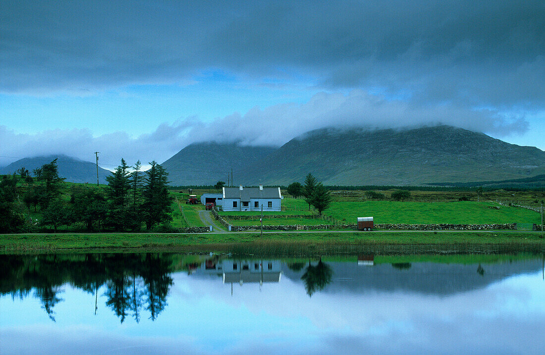 Landscape near Recess with reflection in the water, Connemara, Co. Galway, Ireland, Europe