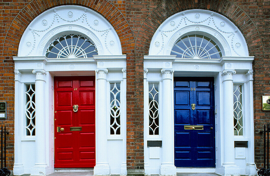 Colourful front doors, Merrion Square, Dublin, Ireland, Europe