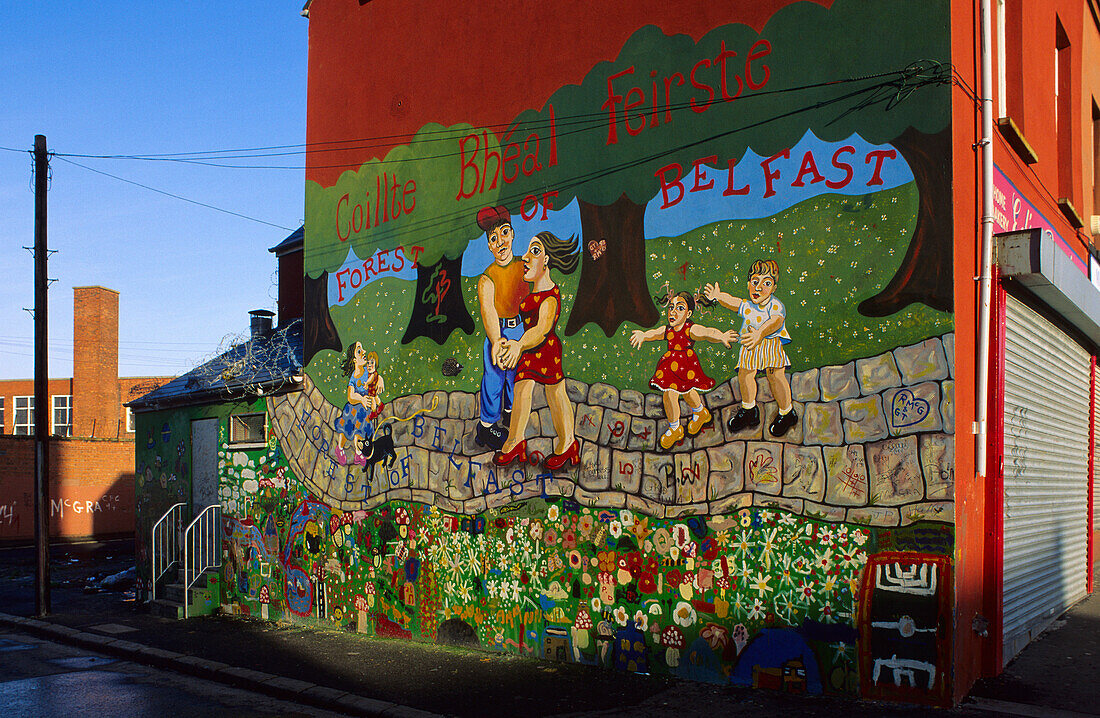 Murals on the wall of a house, Belfast, County Antrim, Ulster, Northern Ireland, United Kingdom, Europe