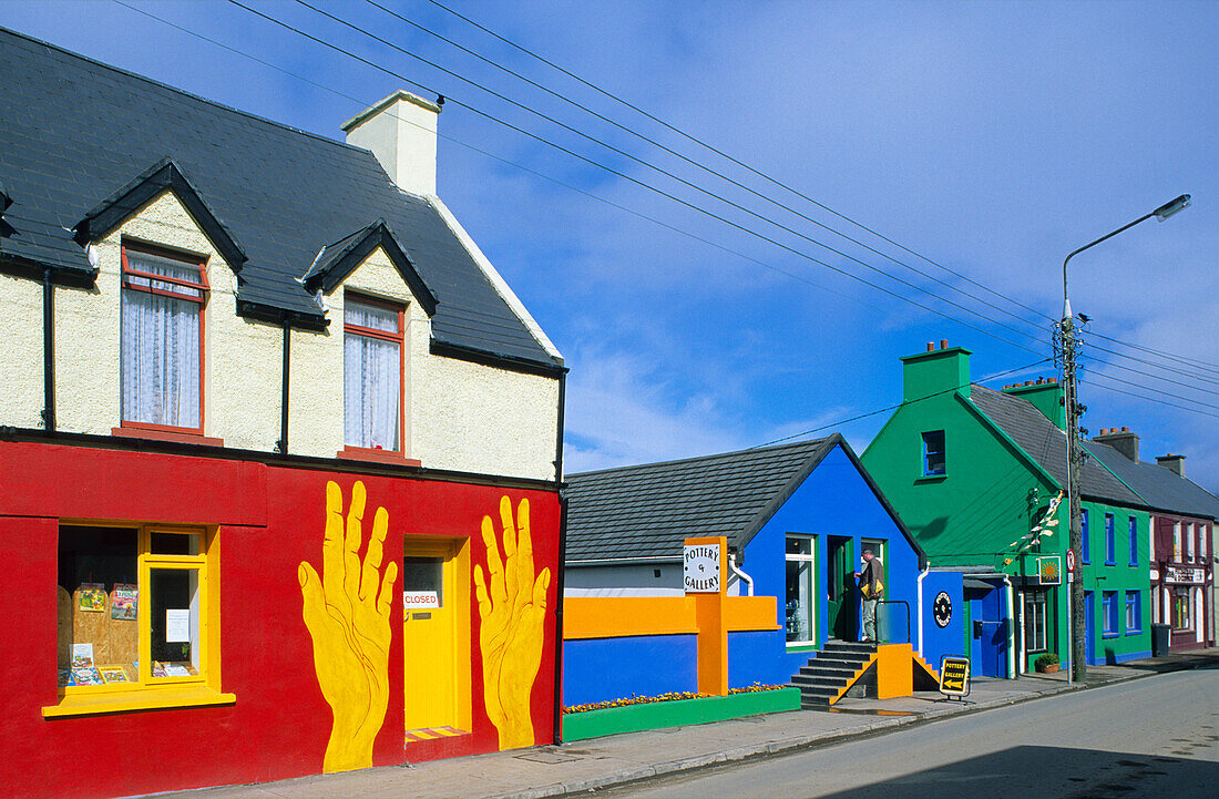 Colourful painted houses in Cahersiveen, County Kerry, Ireland, Europe